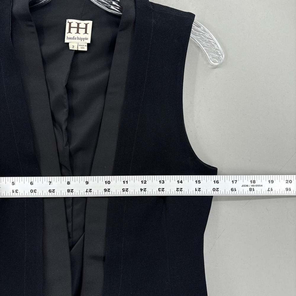 Haute Hippie Blouse Womens 2 Black Sleeveless Tuxedo Vest High Low Tail Hem - Picture 9 of 13